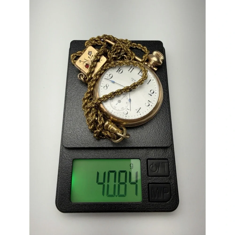 Antique Ideal USA Pocket Watch Gold Filled Chain Fob Running 40.84g